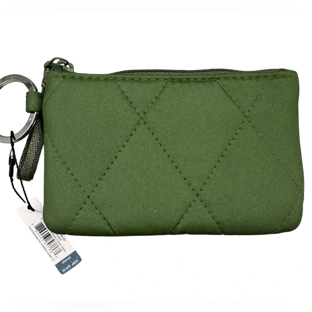 Vera Bradley Vines Black Floral Quilted Wallet with Olive Green ID Card Holder